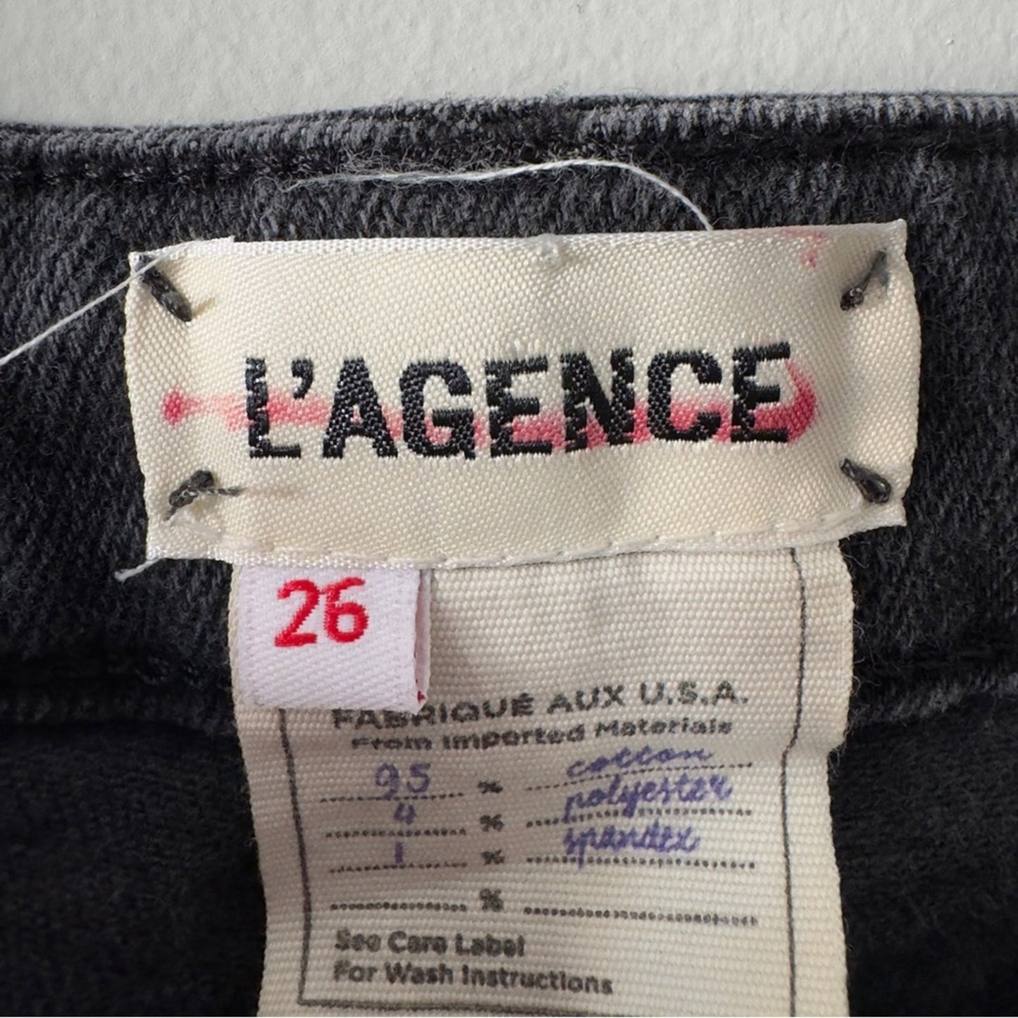 L’Agence Distressed High-Rise Dark Gray Jeans Ripped Destroyed Made in USA zip