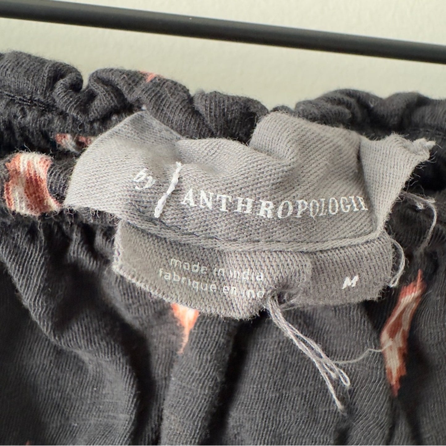 Anthropologie Smocked Tube Top 100% Cotton Chic Black Strapless Pattern Smock M