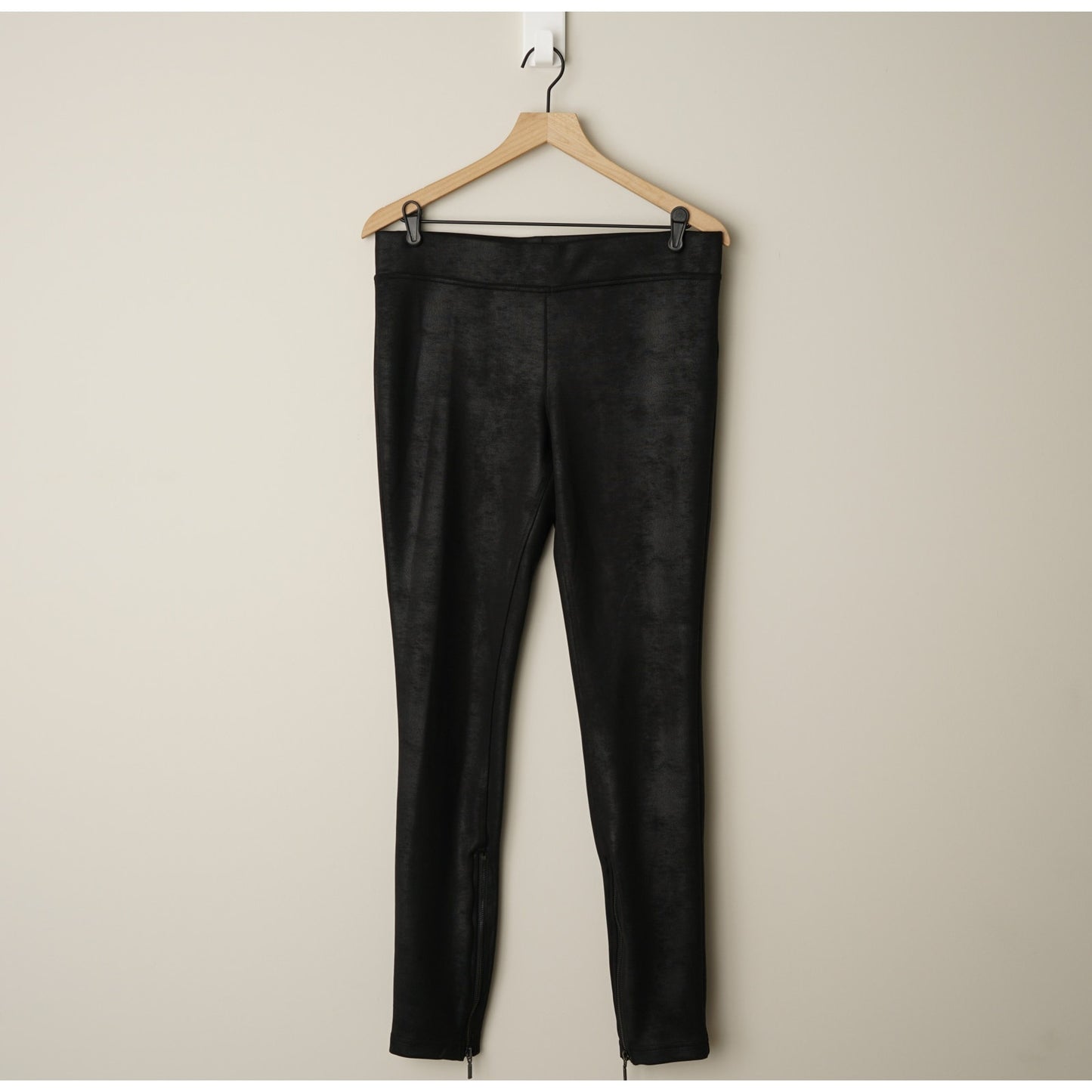 Free People Subtle Metallic Inner Zipper Ankle Pants Black Elastic Waist Stretch