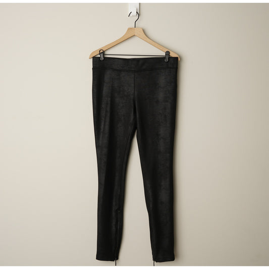 Free People Subtle Metallic Inner Zipper Ankle Pants Black Elastic Waist Stretch