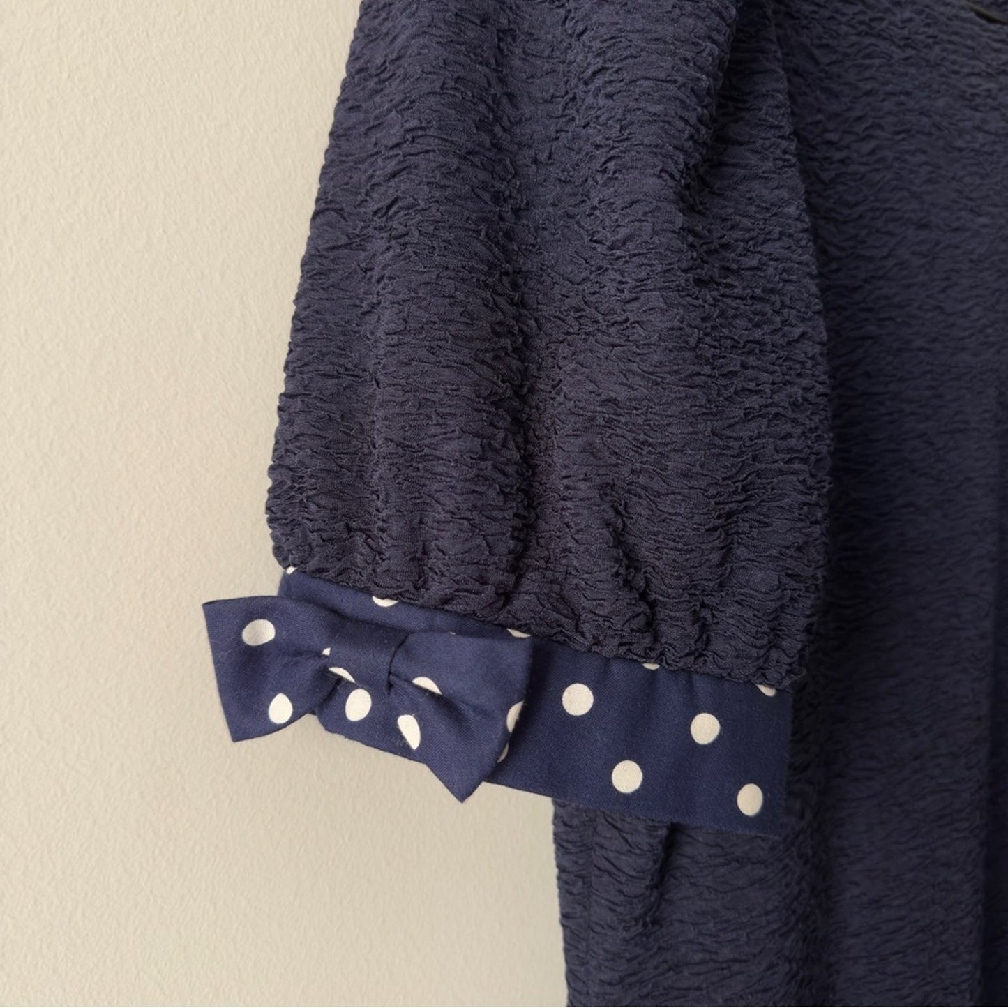 Vintage 1980s David Warren Union Label Dress Drop Waist Polka Dot bow sleeve EUC