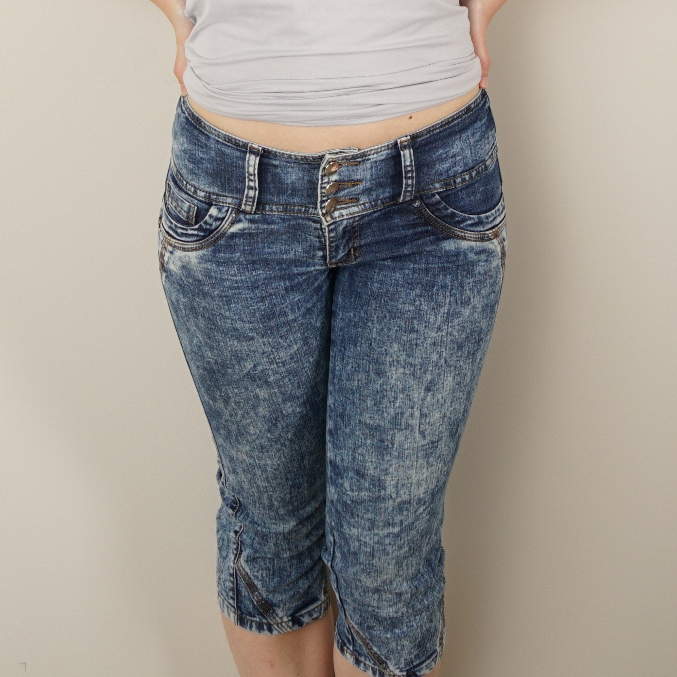 Y2K Secret Love Jegging Capri Pants Stretch Jean Cotton Embellished 2000s Acid 8