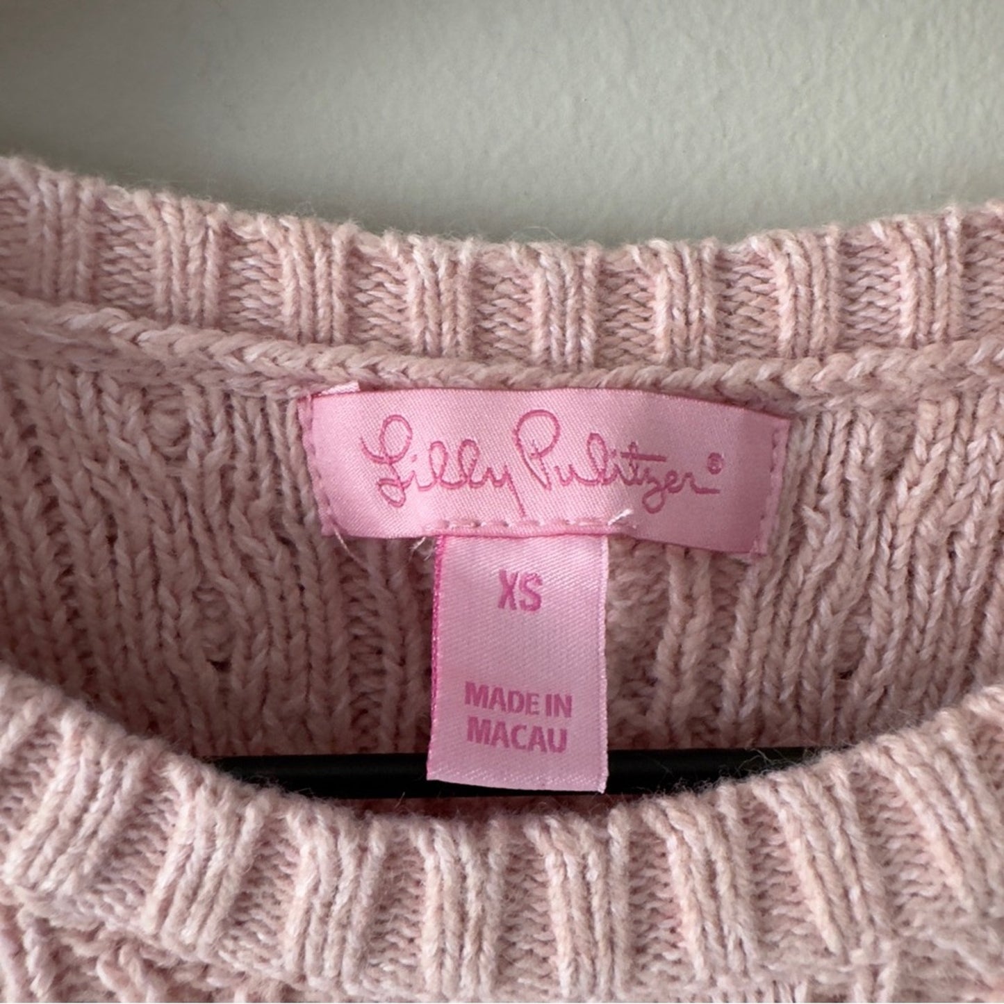 Lilly Pulitzer Pink Cable Knit Short Sleeve Sweater cotton/dehaired angora blend