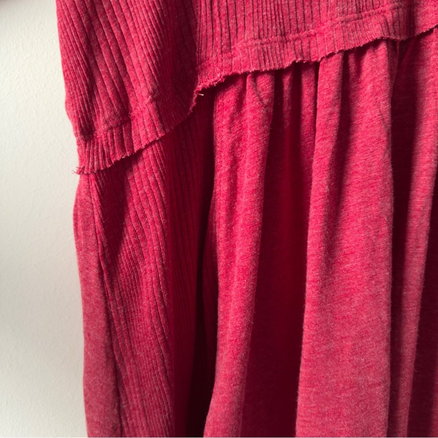 True Craft Red Babydoll Top Long Sleeve round neck cotton blend solid ribbed NWT