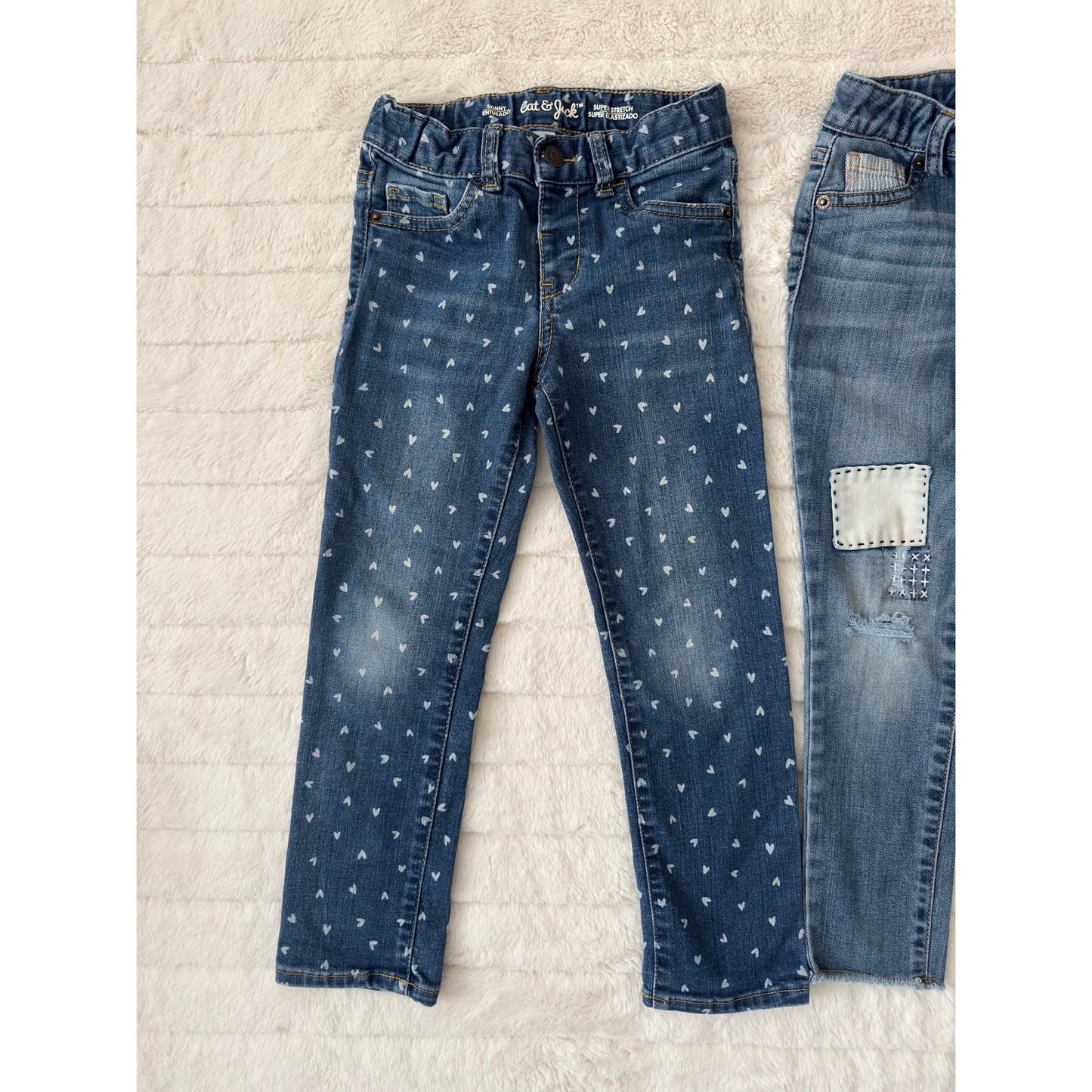 Cat & Jack Bundle of 2 Girls' Size 5/5T Jeans Jeggings Patchwork and Heart Print