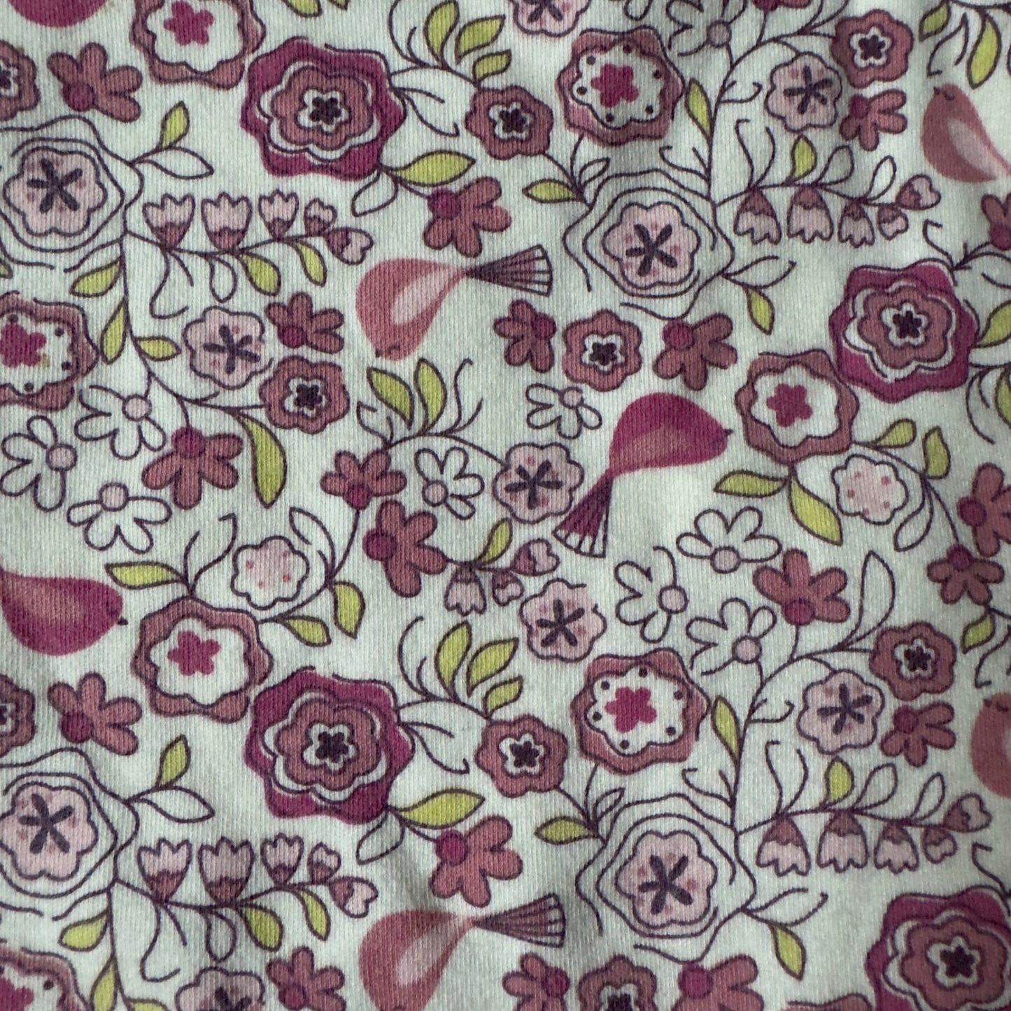 Tea Collection Floral Bird Pattern 100% Cotton Onesie One Piece Long Sleeve EUC