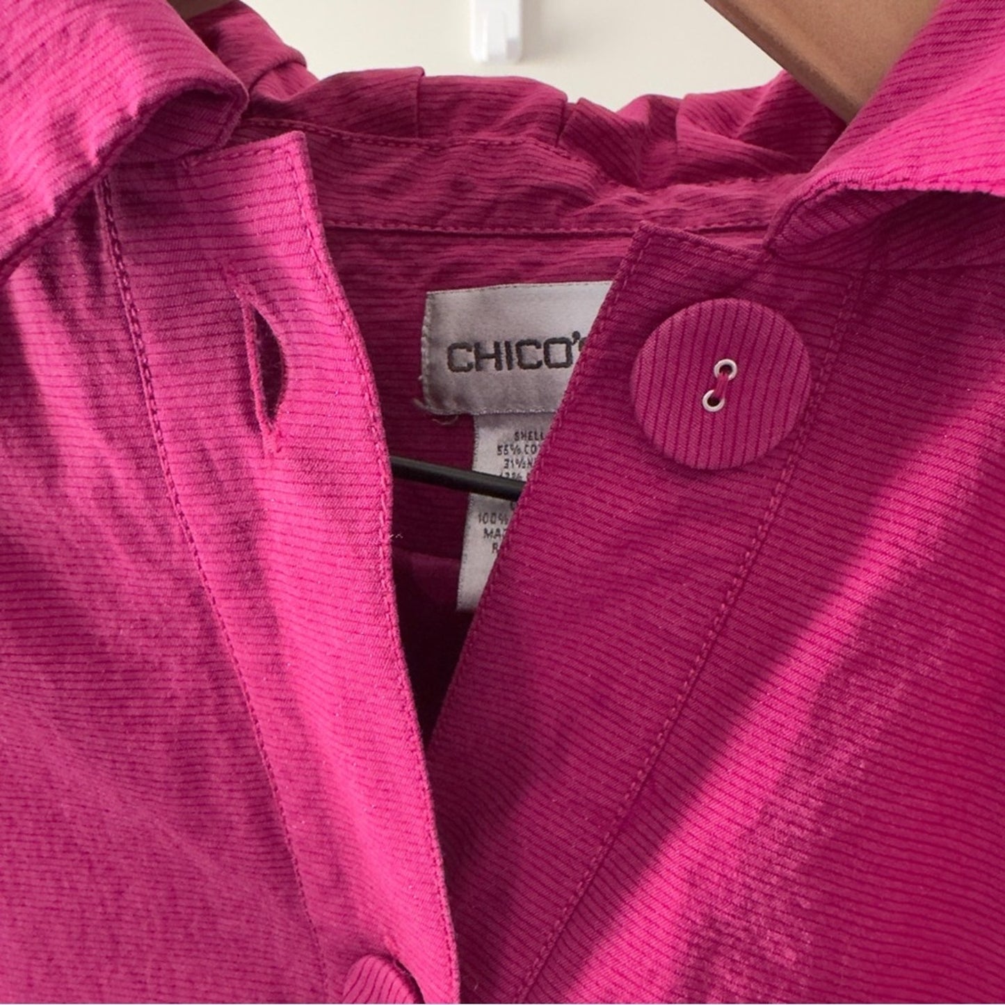Chico’s 2000s Vintage Y2K Sparkly Vibrant Pink Button-Up Jacket Long Sleeve EUC