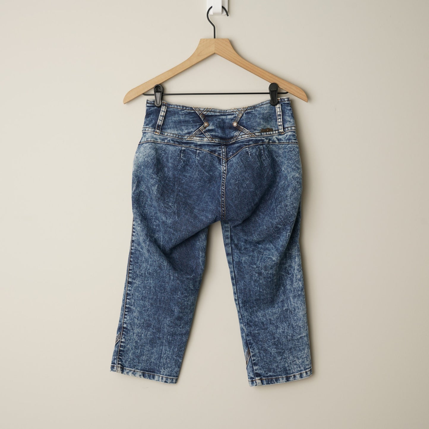 Y2K Secret Love Jegging Capri Pants Stretch Jean Cotton Embellished 2000s Acid 8