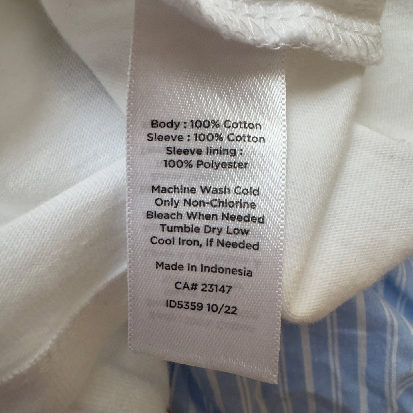 Talbots Blue Striped Puff Sleeve White Top Button Keyhole Back Preppy Spring EUC