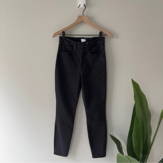 Good American Good Leg Button Fly High Rise Black Skinny Jeans Denim Classic NWT