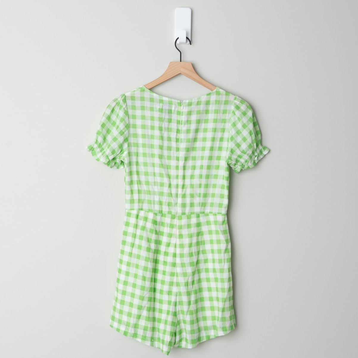 Princess Polly Gingham Shorts Romper Ruffle Short Sleeve Scoop V-Neck Zip Up 2