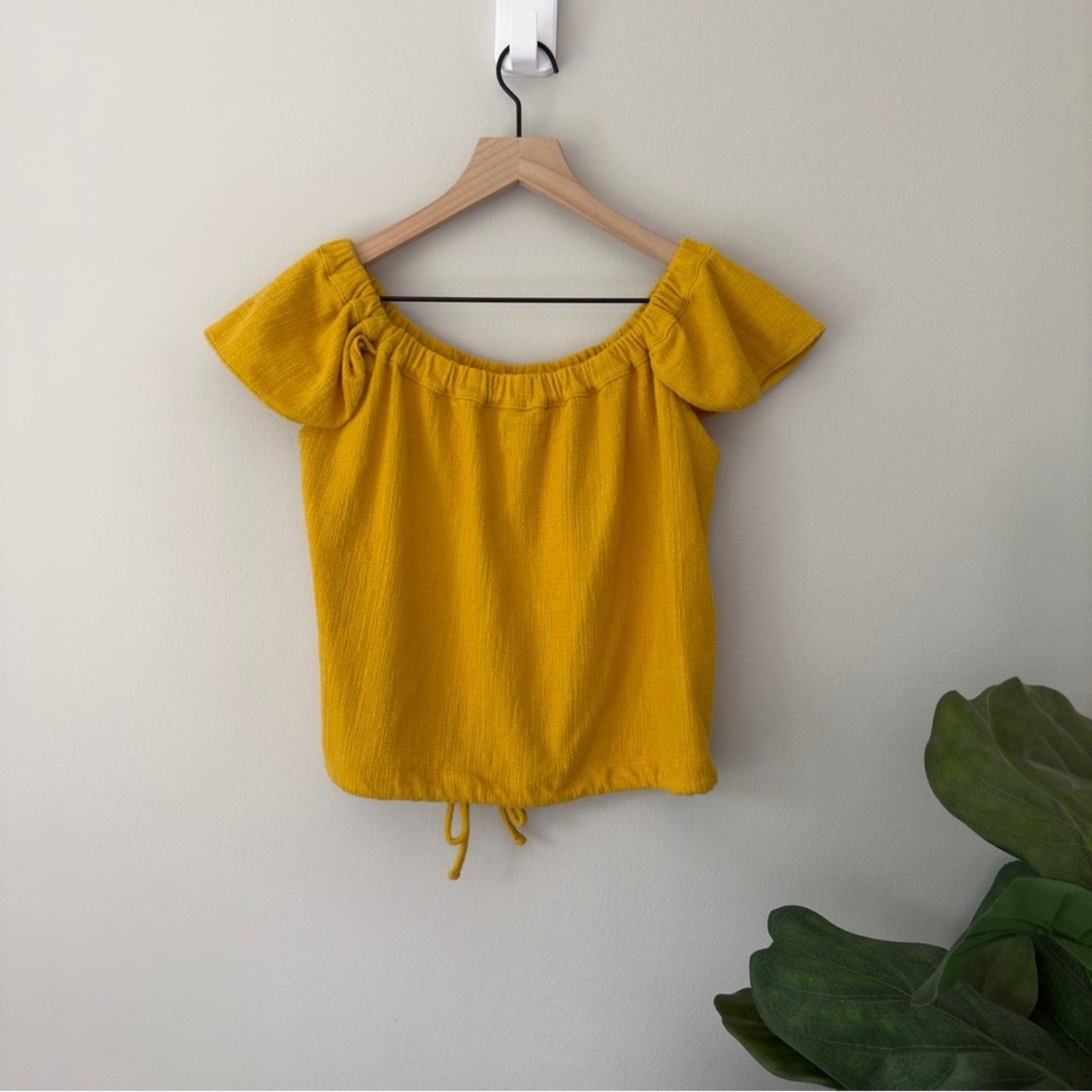 Madewell Texture & Thread Off The Shoulder Top Button Front Tie Waist Yellow EUC