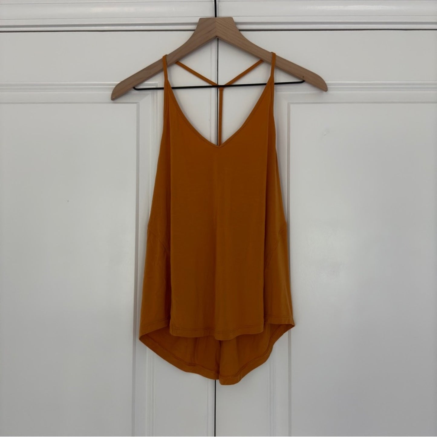 Lululemon Modal-Silk Yoga Tank Top in Autumn Orange athletic yoga Flowy tie back