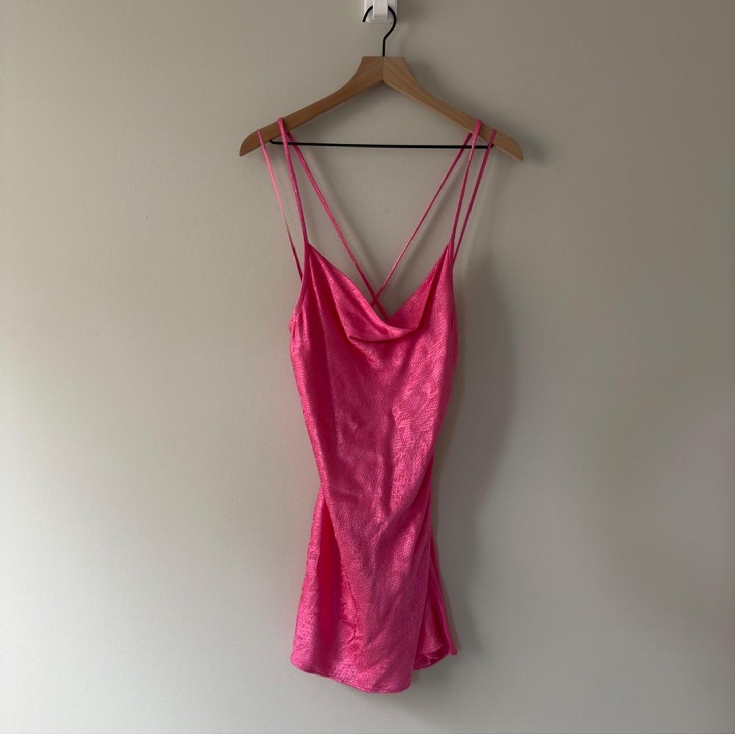 Zara snake print Satin hot Pink Slip Dress faux wrap spaghetti straps mini party