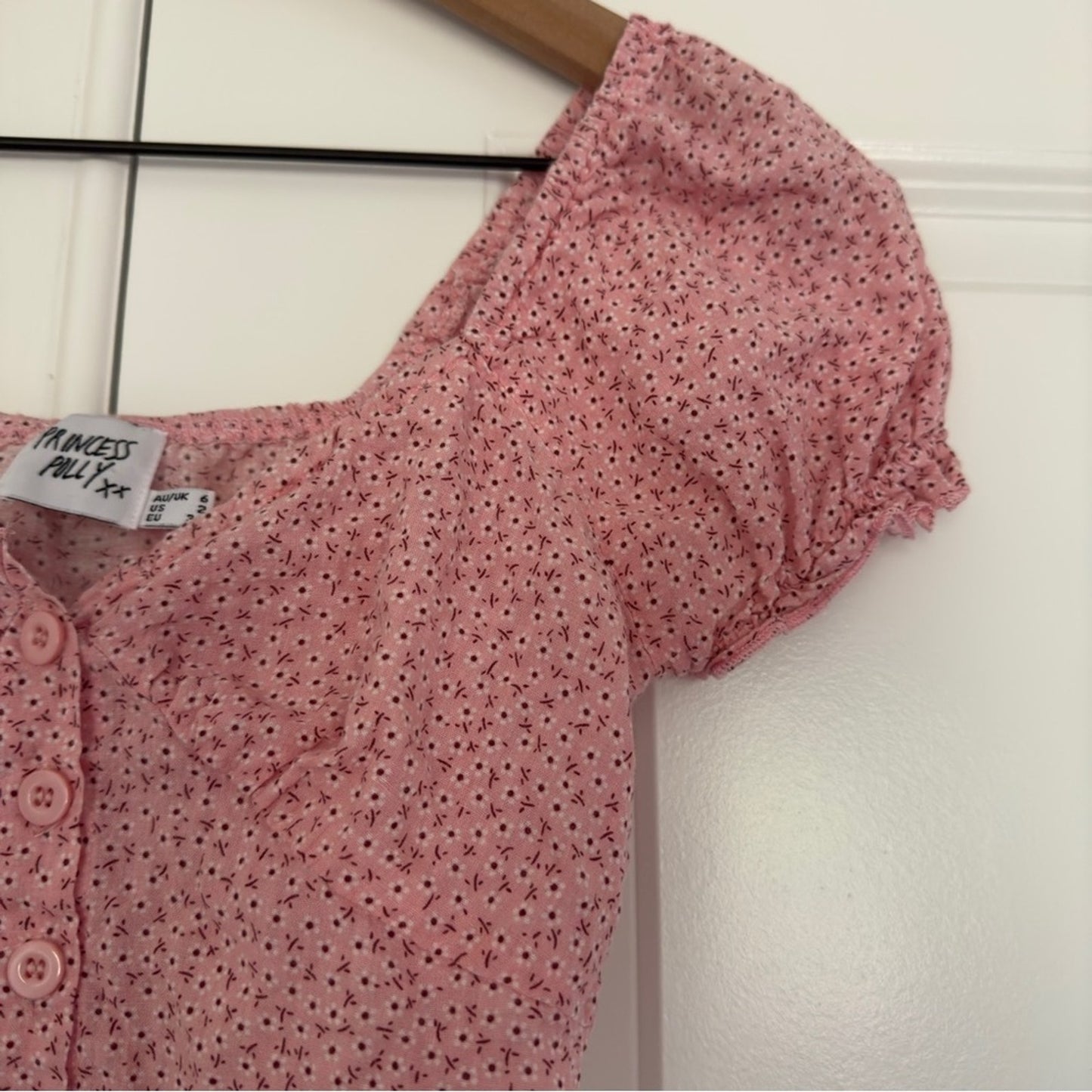 Princess Polly puff sleeve floral crop top button down front cotton blend smock