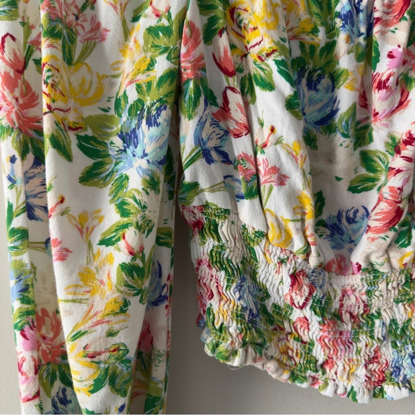 AFRM Revolve Sophie Smocked Top Floral Long Sleeve Square Neck Colorful Spring S