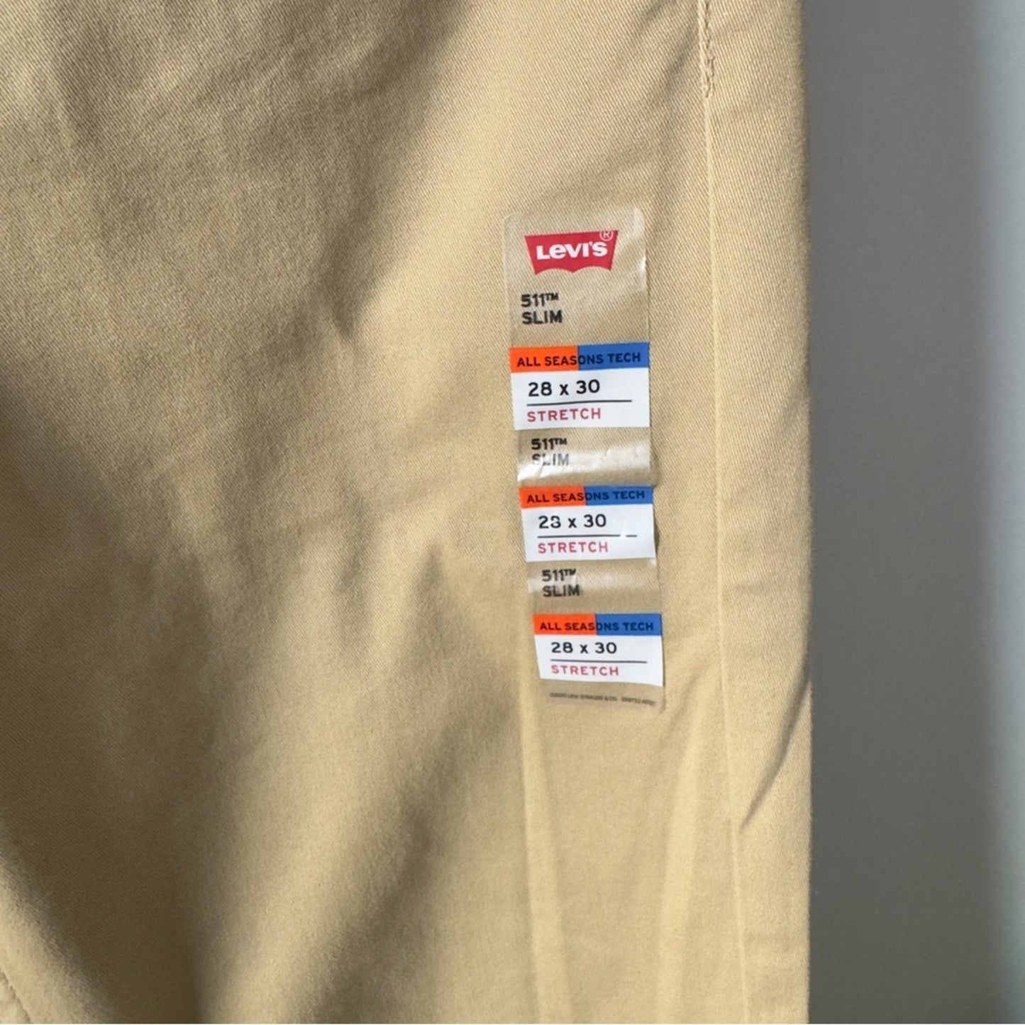 Levi’s 511 Slim All Seasons Tech Pants Tan Straight-Leg Stretch 28x30 Pockets