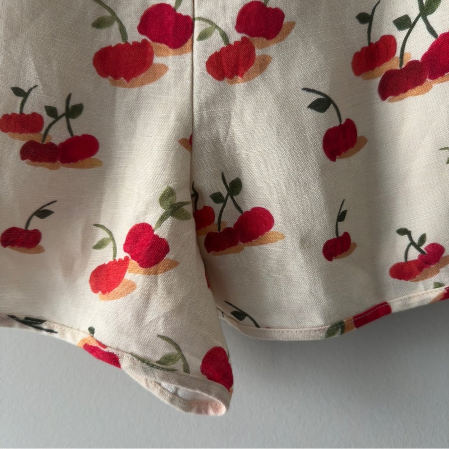 Farm Rio x Anthropologie Cherry Linen Blend Skort Bows Mini Skirt Shorts Zip Up