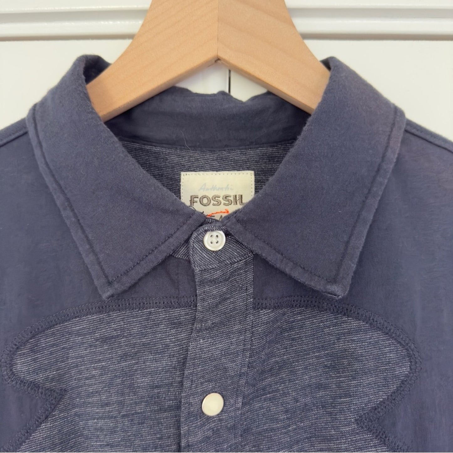 Fossil Snap Front Button Down Collared Shirt Western Cowboy Pockets Long Sleeve