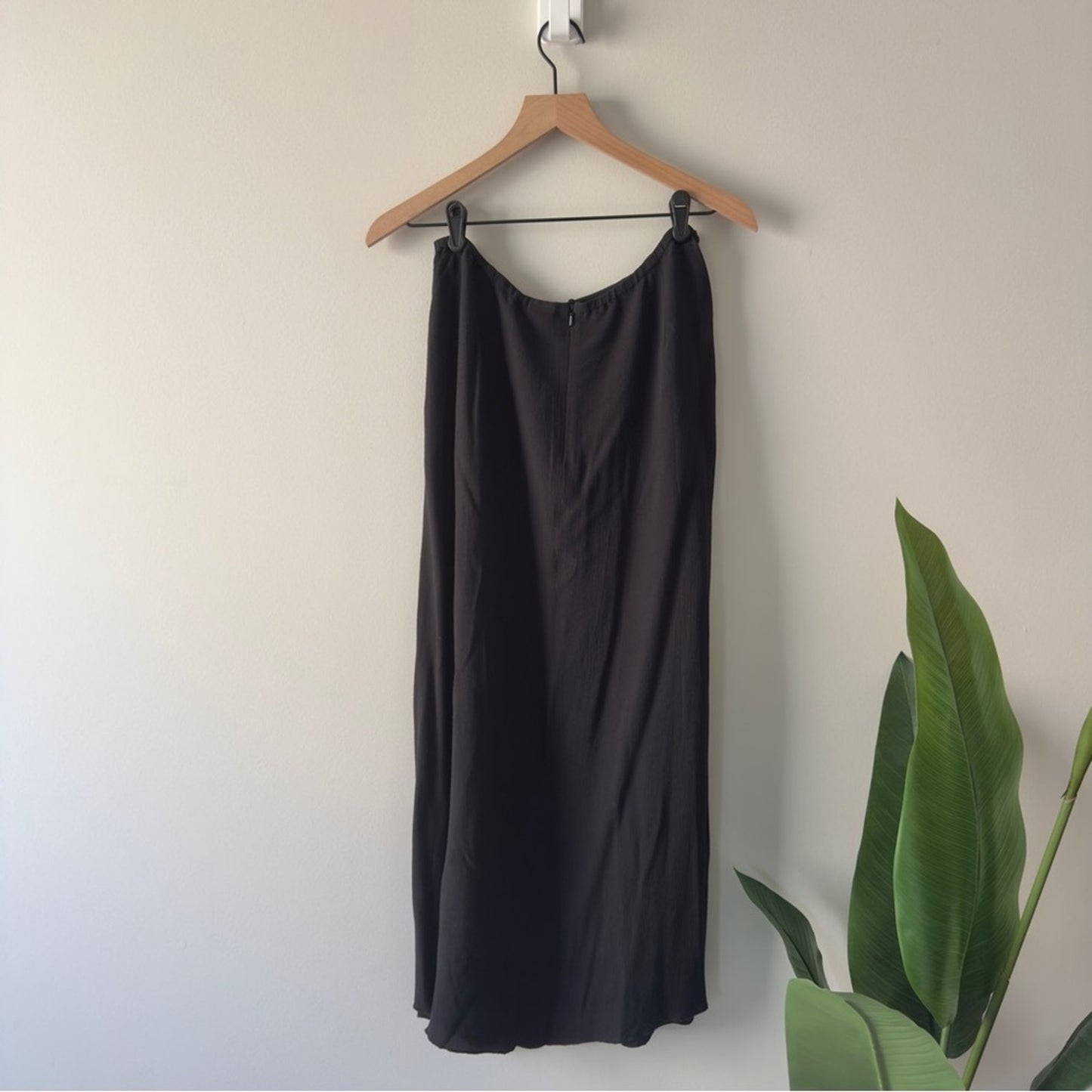 J. Jill Black Maxi Skirt ruffle side tie strings waist zipper zip up back solid