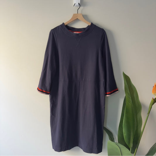 Boden 100% Cotton Mini Sheath Dress Pockets 3/4 Sleeve Navy Casual Preppy Crew