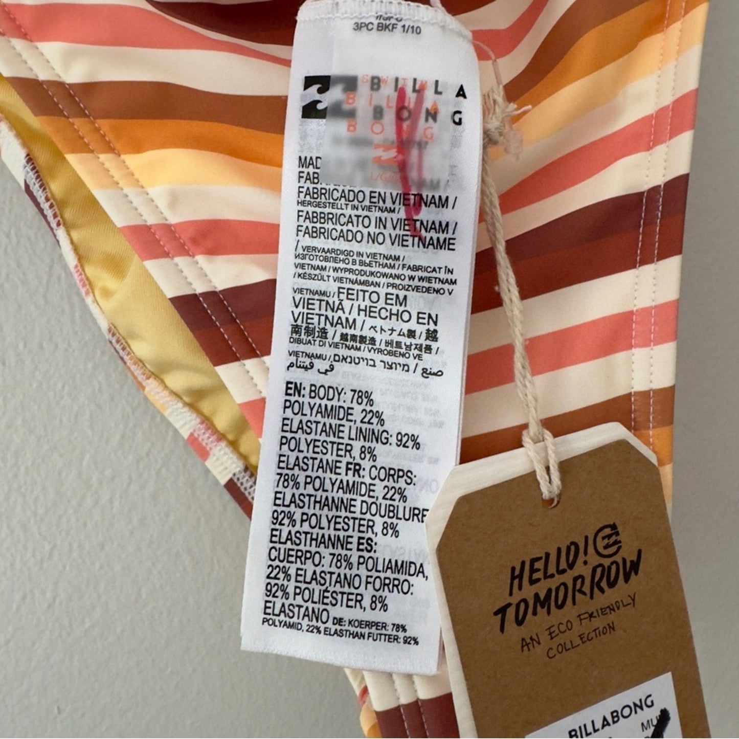 NWT Billabong Ray of Gold Swimsuit Bottoms Bikini Striped Stretch Beach Pool 12