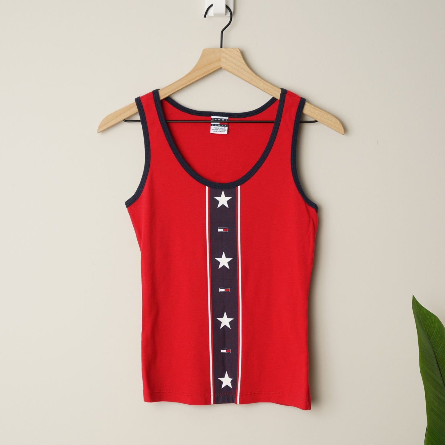 Vintage 2002 Tommy Hilfiger Jeans Tank Top 100% Cotton Red White Blue Stars Y2K