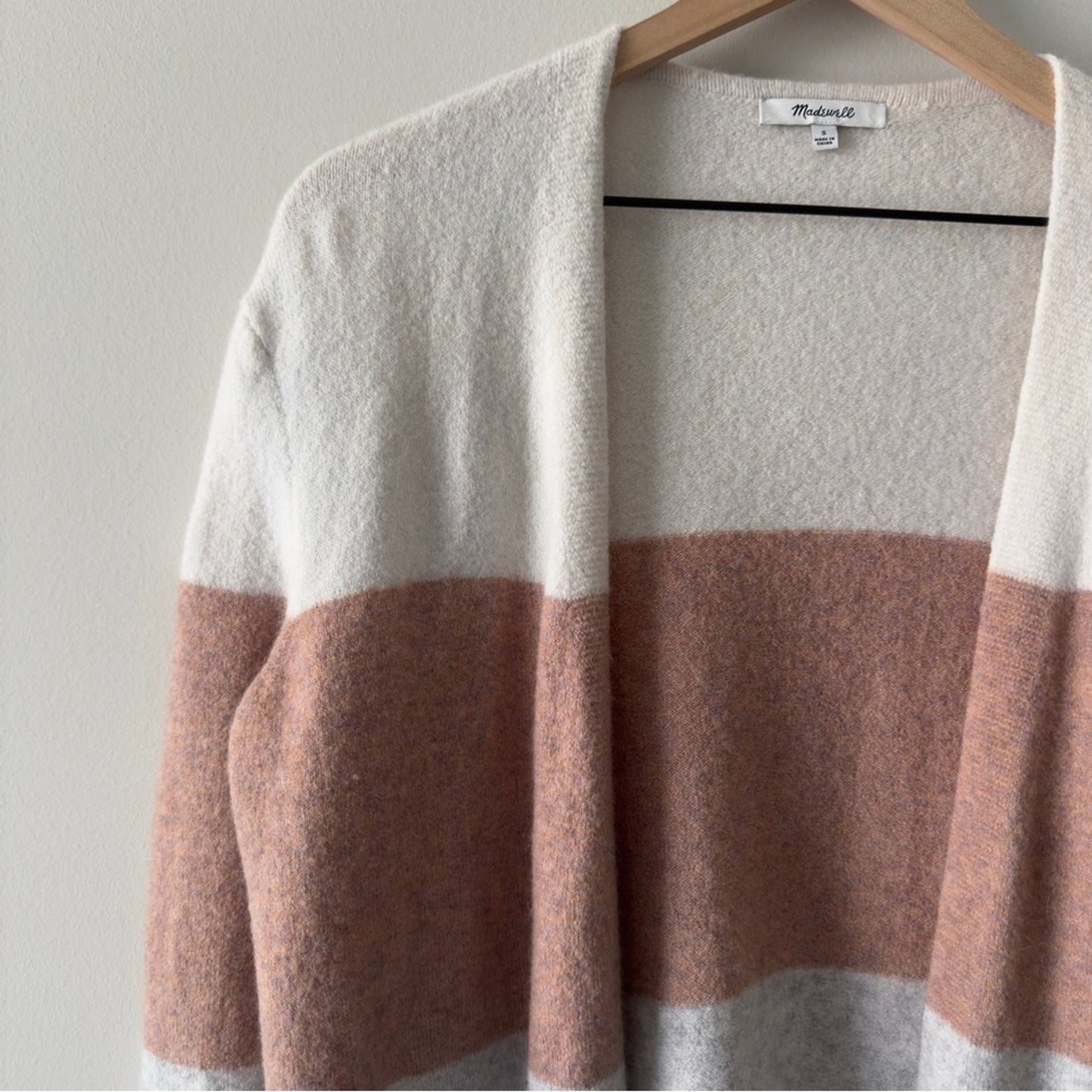 Madewell Striped Colorblock Cardigan Sweater open front long sleeve wool/alpaca