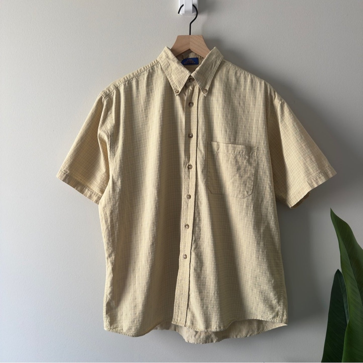 Pendleton 100% Cotton Men's light yellow Short Sleeve Button Down Shirt plaid L