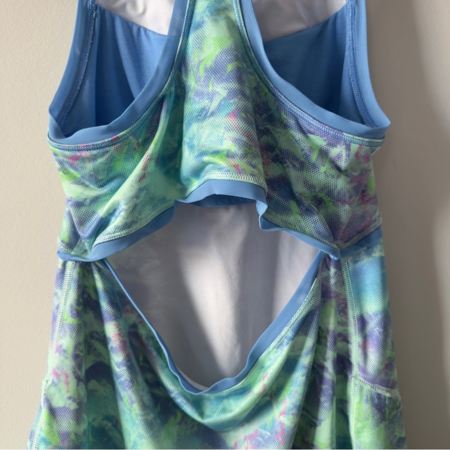 Ivivva by Lululemon Blue and Green Patterned Athletic Dress Mini Sleeveless EUC