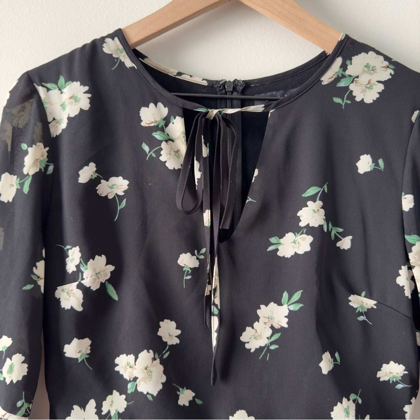 Anthropologie English Factory Black Floral Romper Long Bell Sleeves Preppy Flowy