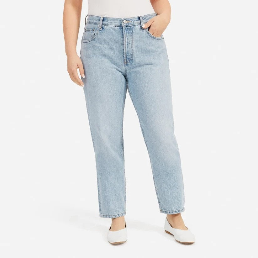 Everlane The Curvy '90s Cheeky Straight Jean Vintage Sunbleached Blue Button Fly