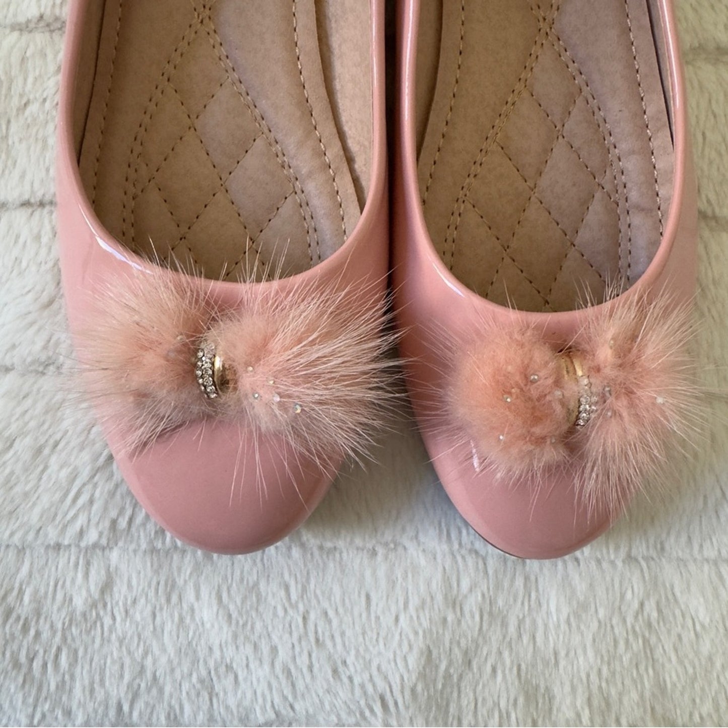 Forever Blush Flats with Rhinestone Pom Poms Ballet Y2K Girly Princess Regina 9