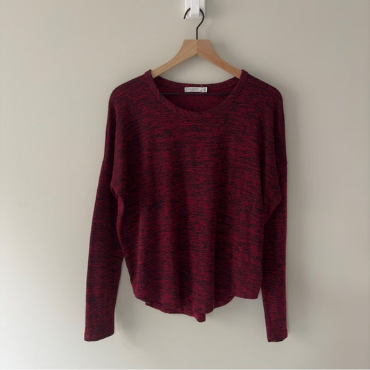 Rag & Bone Heathered Red Black Long Sleeve Top Crew neck tight knit stretch M