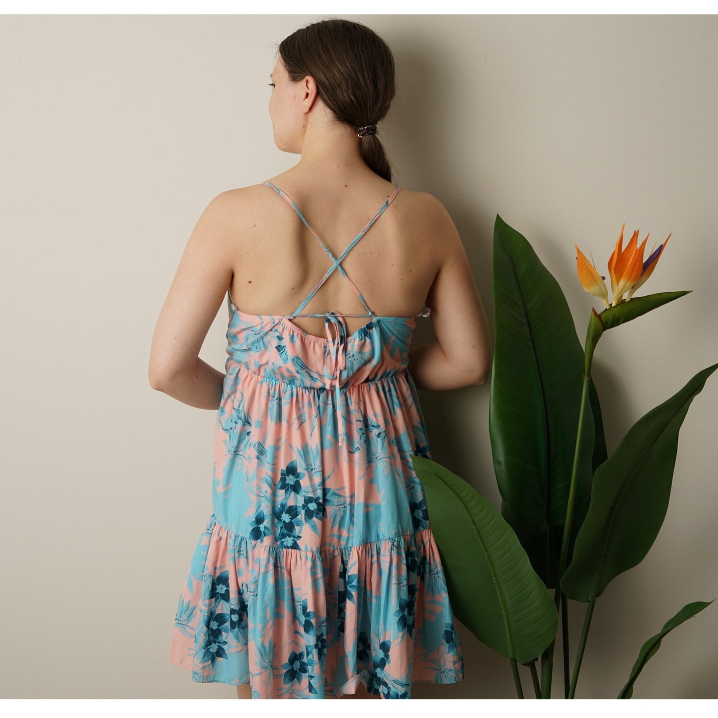 Lovers + Friends Revolve Floral Mini Dress Tiered Spaghetti Strap Plunge V-Neck