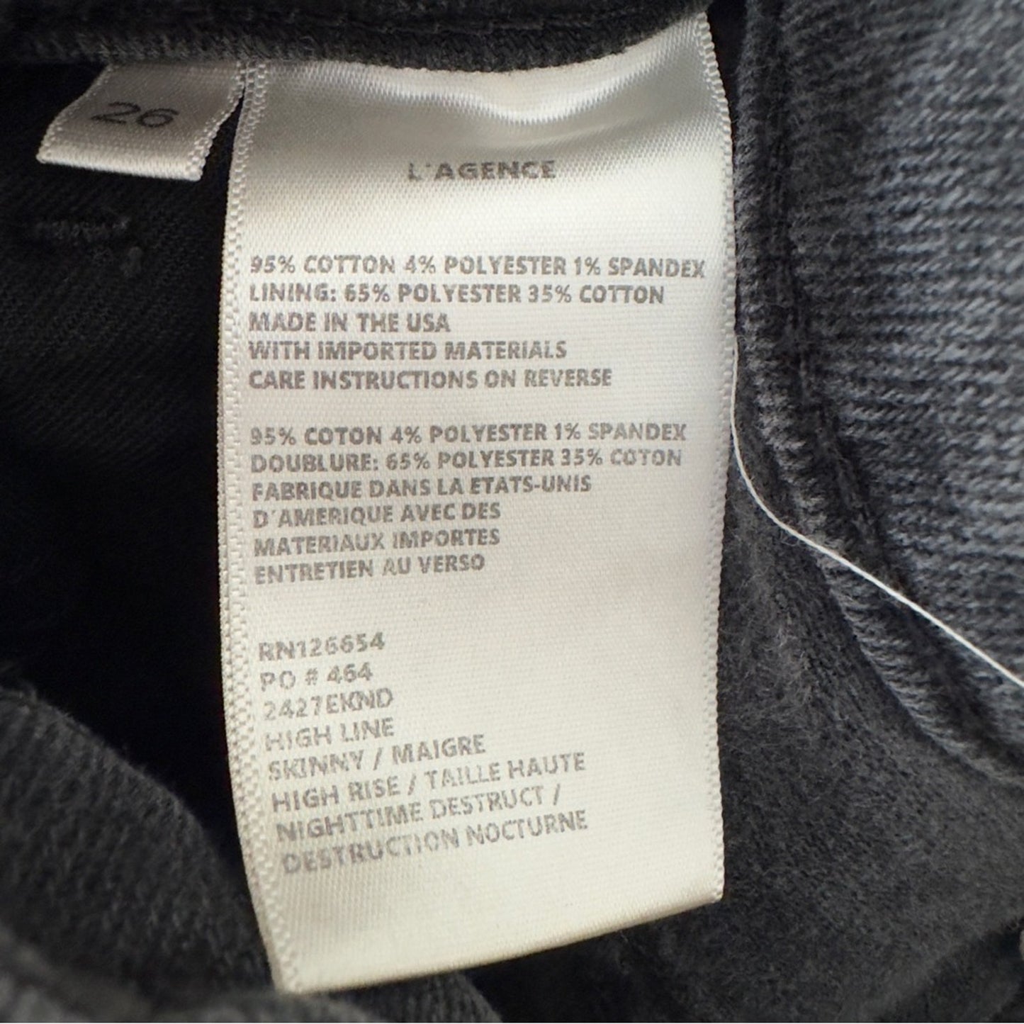 L’Agence Distressed High-Rise Dark Gray Jeans Ripped Destroyed Made in USA zip