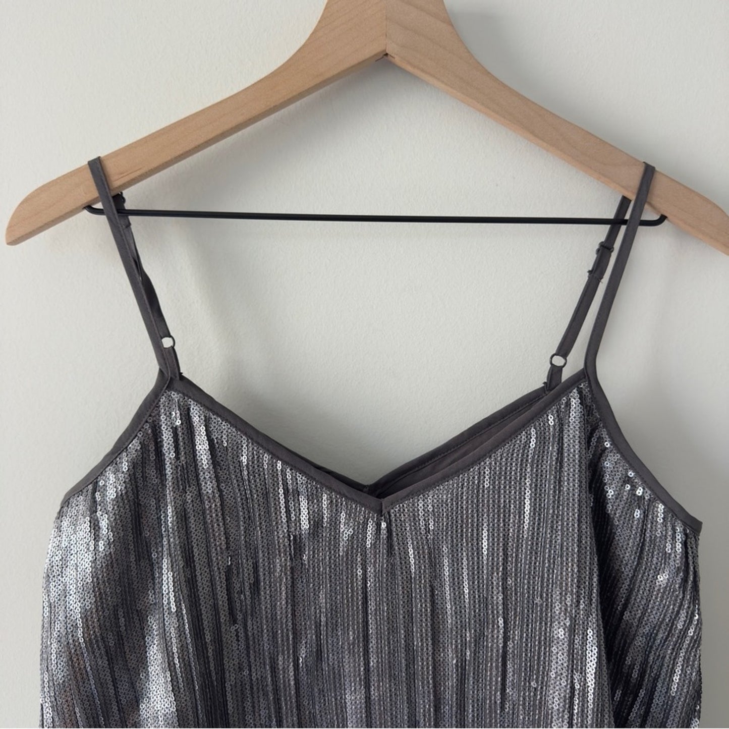 Anthropologie Amelie Sequin Cami Top Silver Ruffled Hem Camisole spaghetti strap