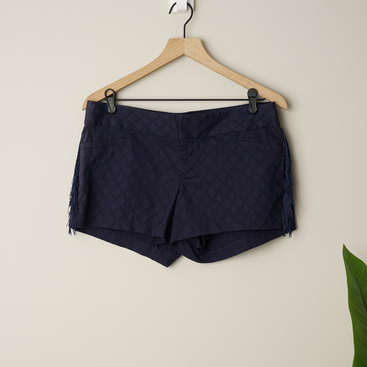 Lilly Pulitzer Ellie Fringe Shorts navy blue Classic Summer Pockets Cotton Zip 6
