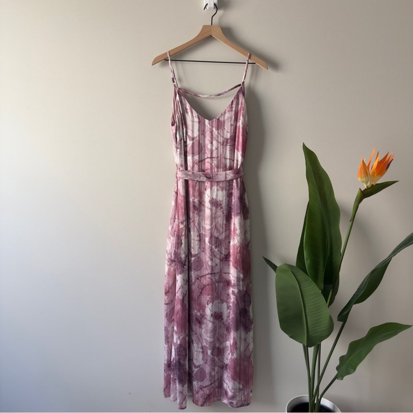 Lulus Sparkling Summer Purple Floral Lurex Maxi Dress Tie Waist Side Slits Lined