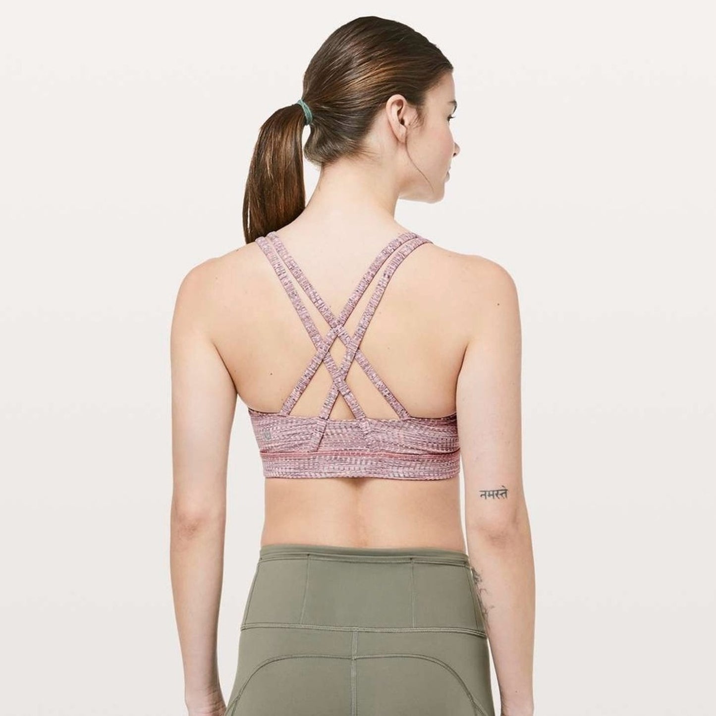 Lululemon Energy Bra in Arrow Jacquard Antique Bark Copper Coil sports Strappy