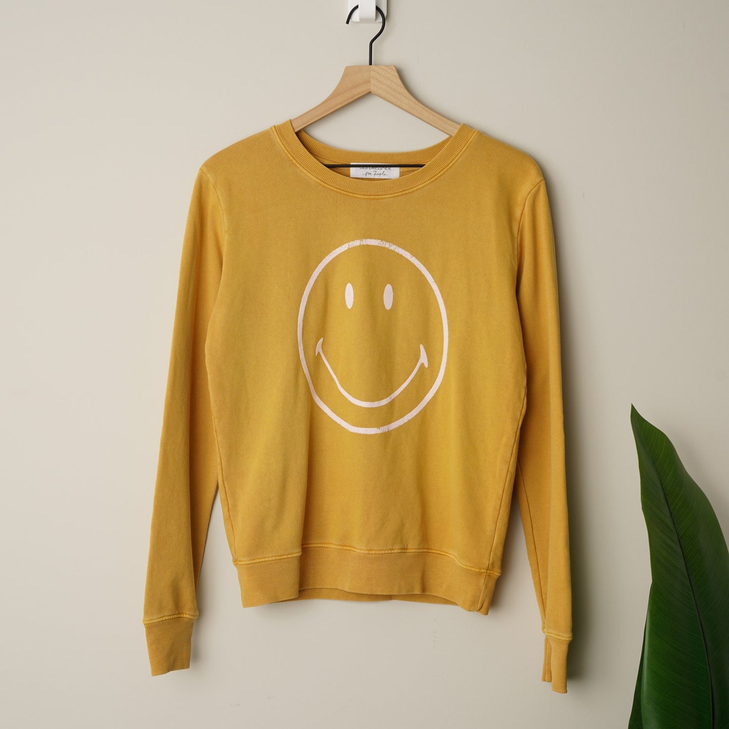Daydreamer x Free People Sweet Talkin' Sweatshirt Top Gold Smiley Face Graphic S