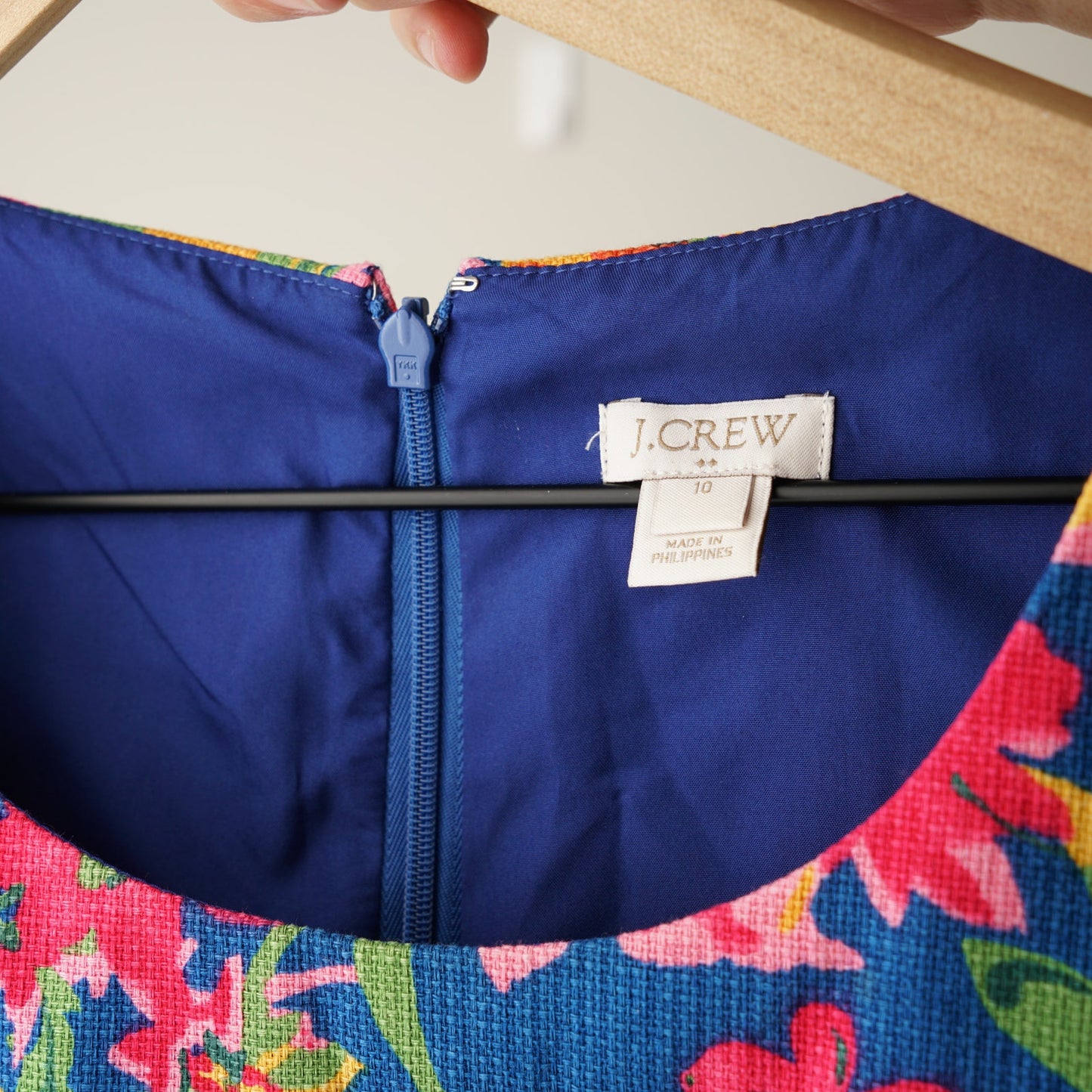 J. Crew 100% Cotton Multicolor Floral Dress Mini A-Line Tropical Colorful Zip 10