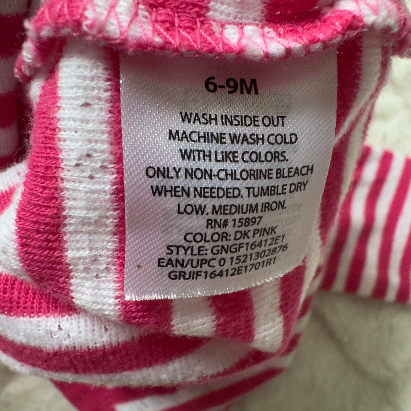 Garanimals 6–9 months long sleeve striped onesie snaps cotton blend pink white