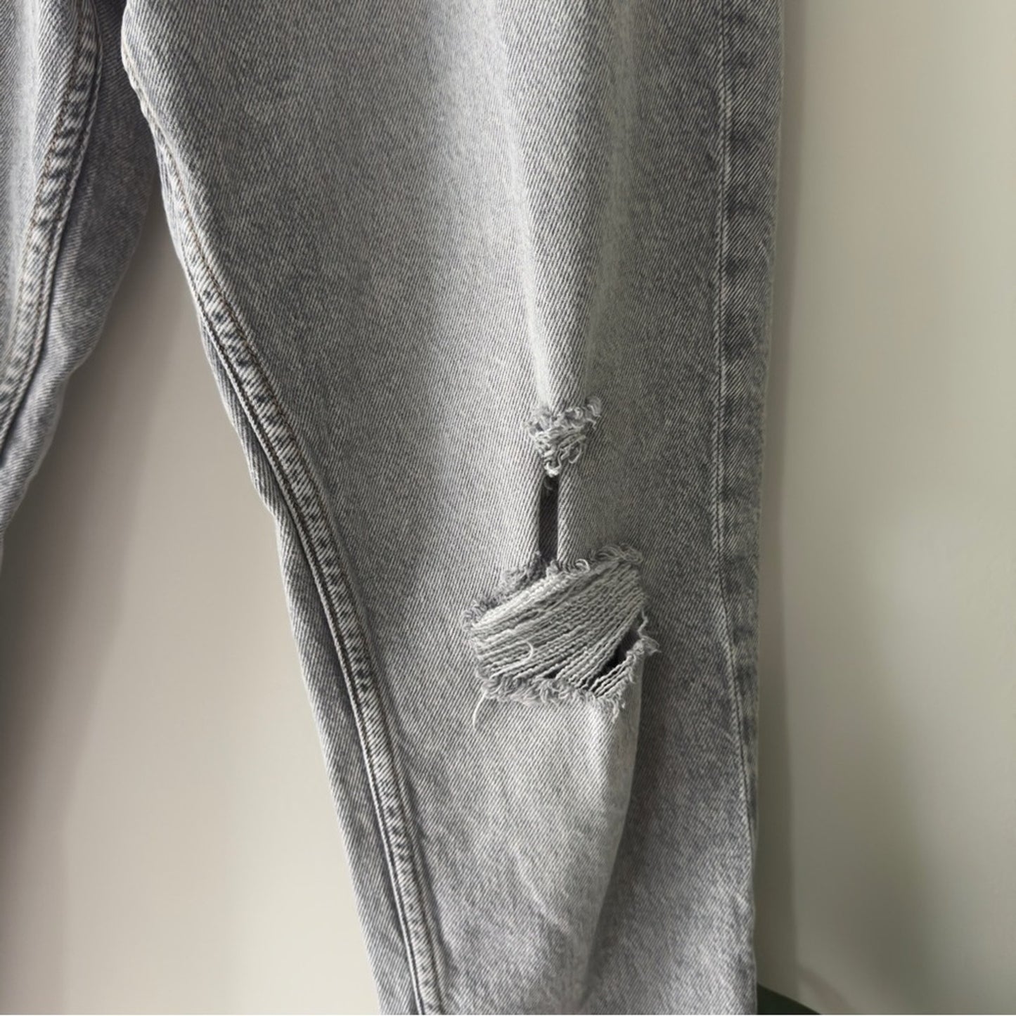 Denim Co. Primark Cares Light Gray Straight Leg Jeans grey distressed cotton EUC