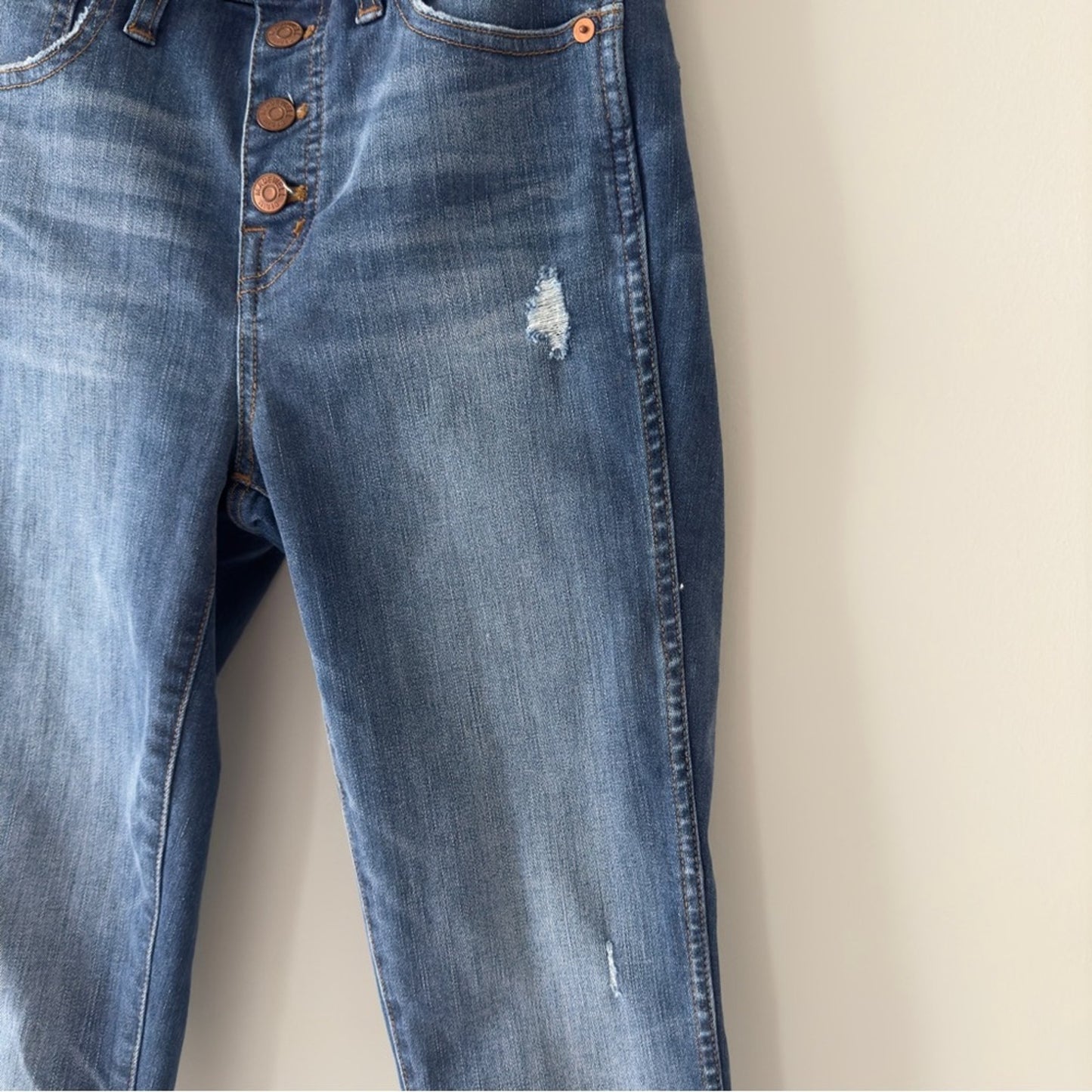 Madewell 10” High-Rise Skinny Jeans Button Fly Distressed denim casual dark Wash