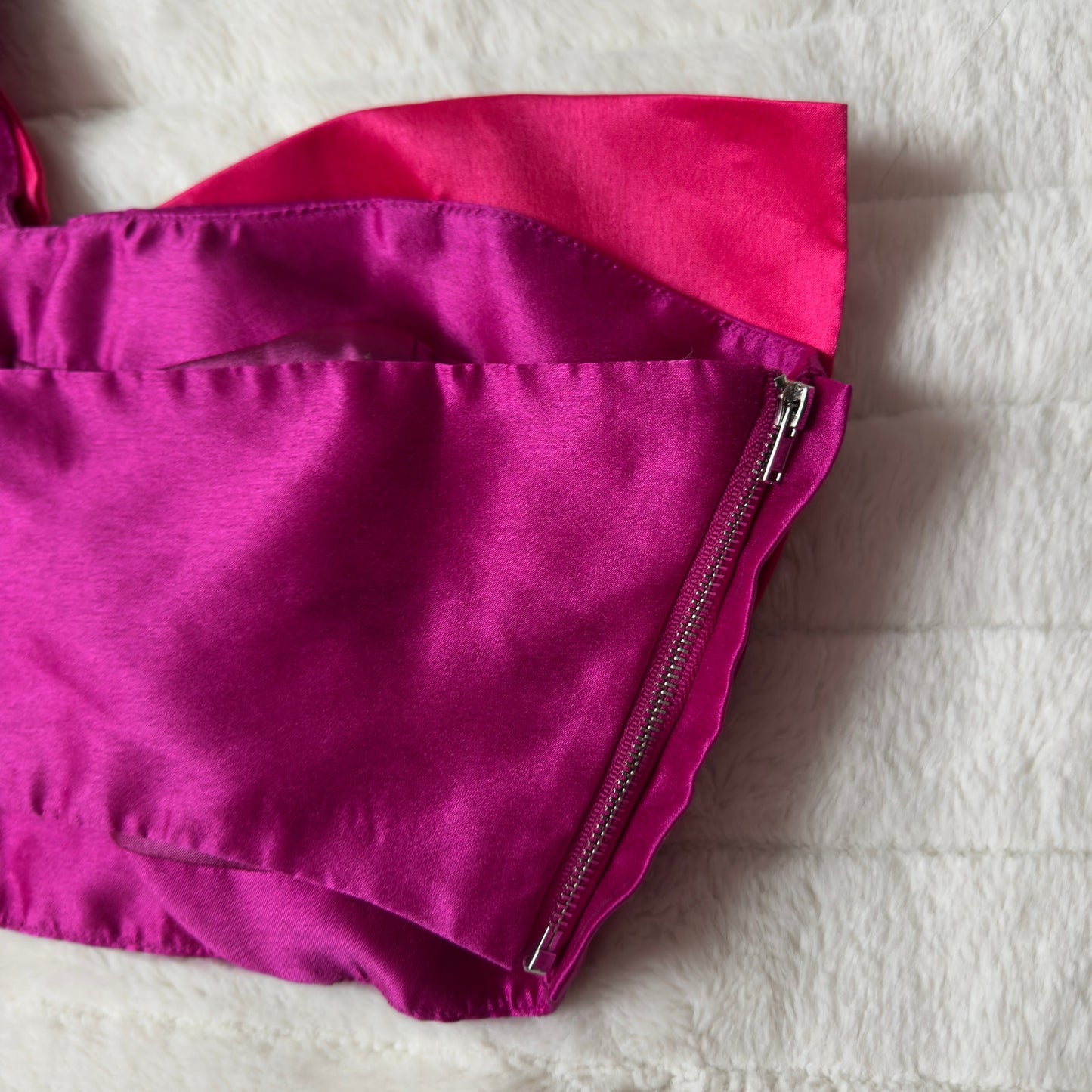 Anthropologie Audette Rowan Bow Top Pink Purple Party Cropped One Shoulder Zip