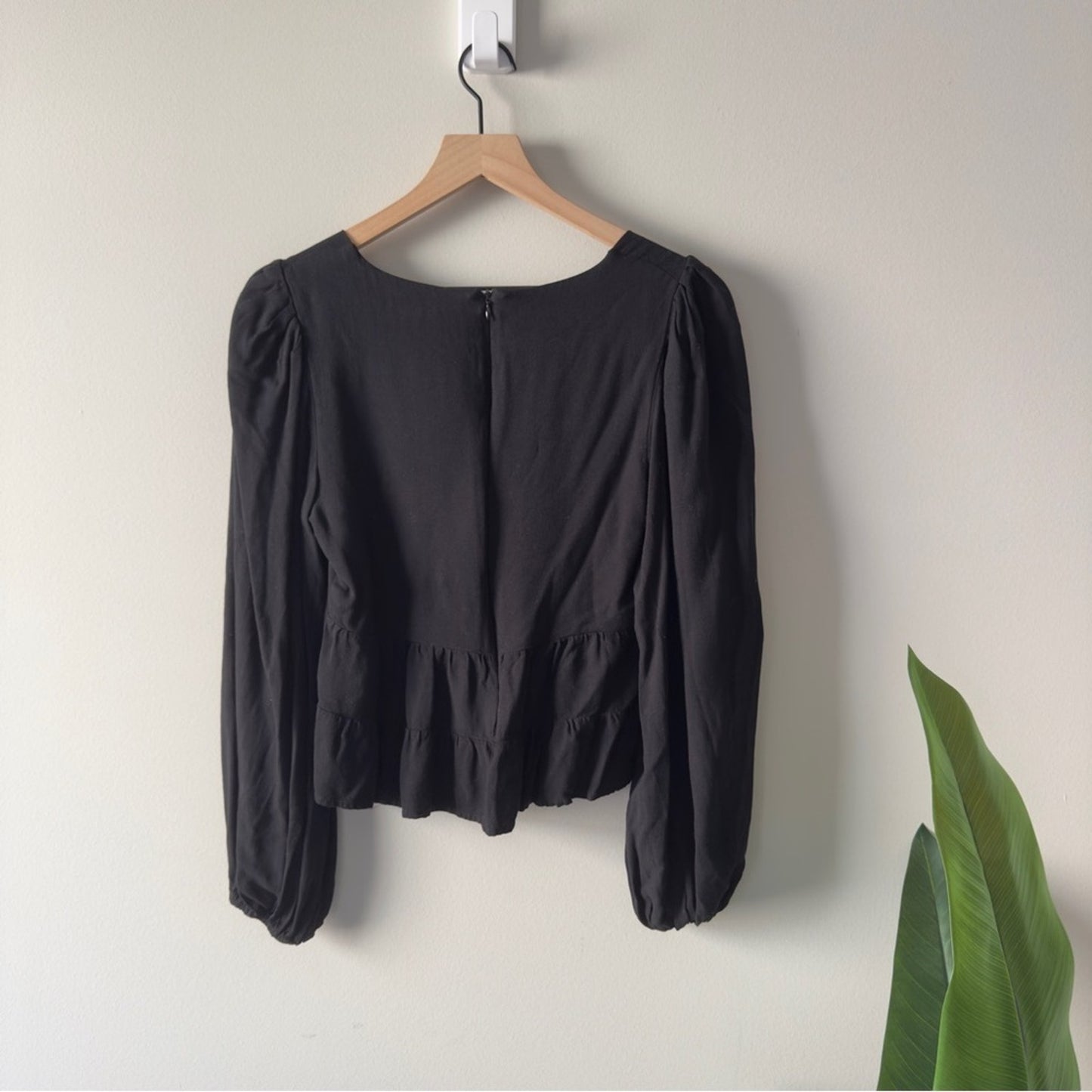 AFRM Revolve Black Babydoll Top Long Sleeve Zip Up Zipper Sweetheart Neckline M