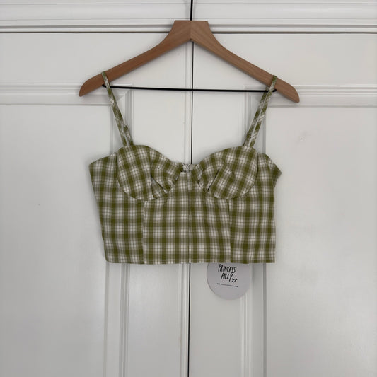 Princess Polly Tuscan Top Green plaid adjustable spaghetti strap sweetheart neck