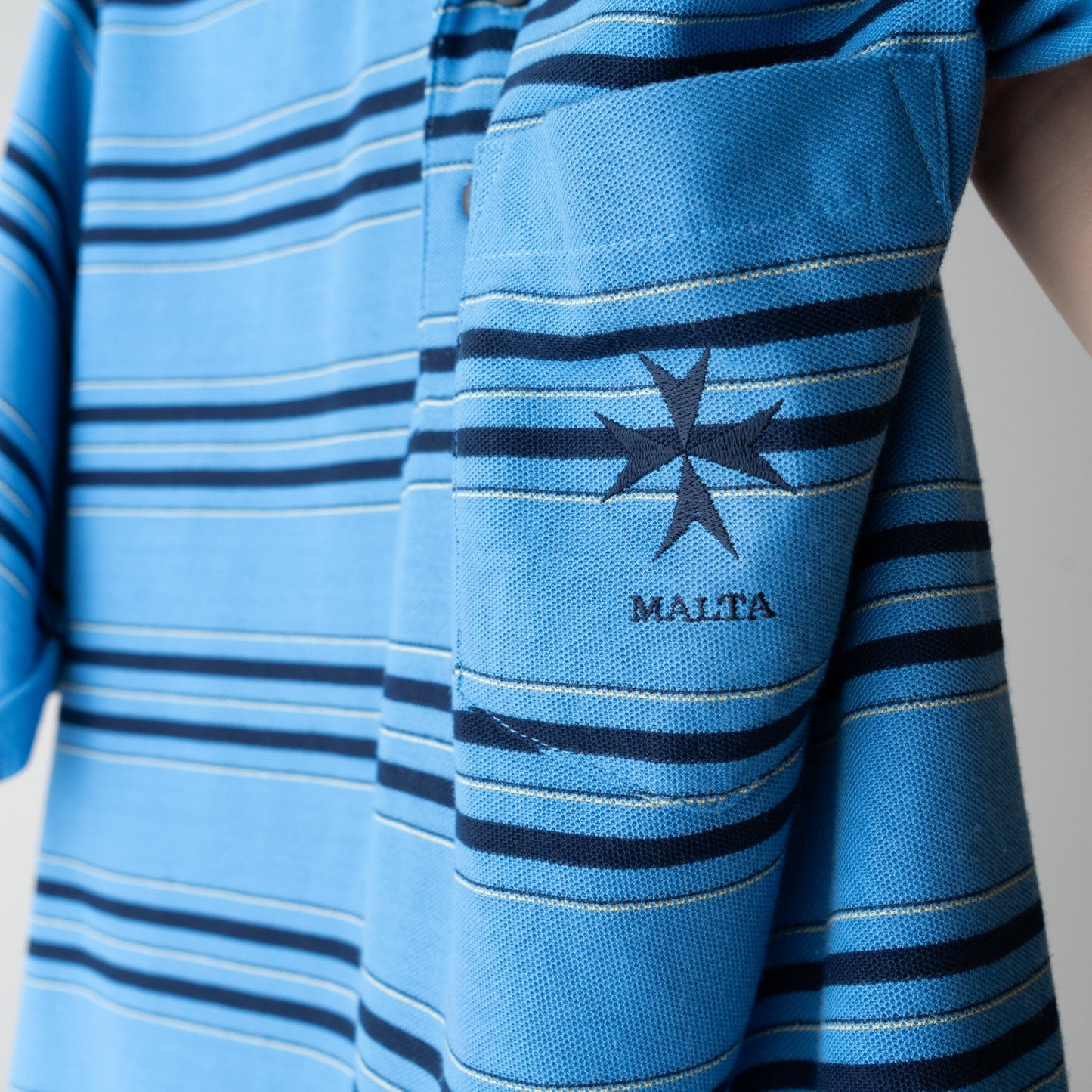 Peak Projects 100% Cotton Malta Polo Short Sleeve Striped Collared Pocket Front