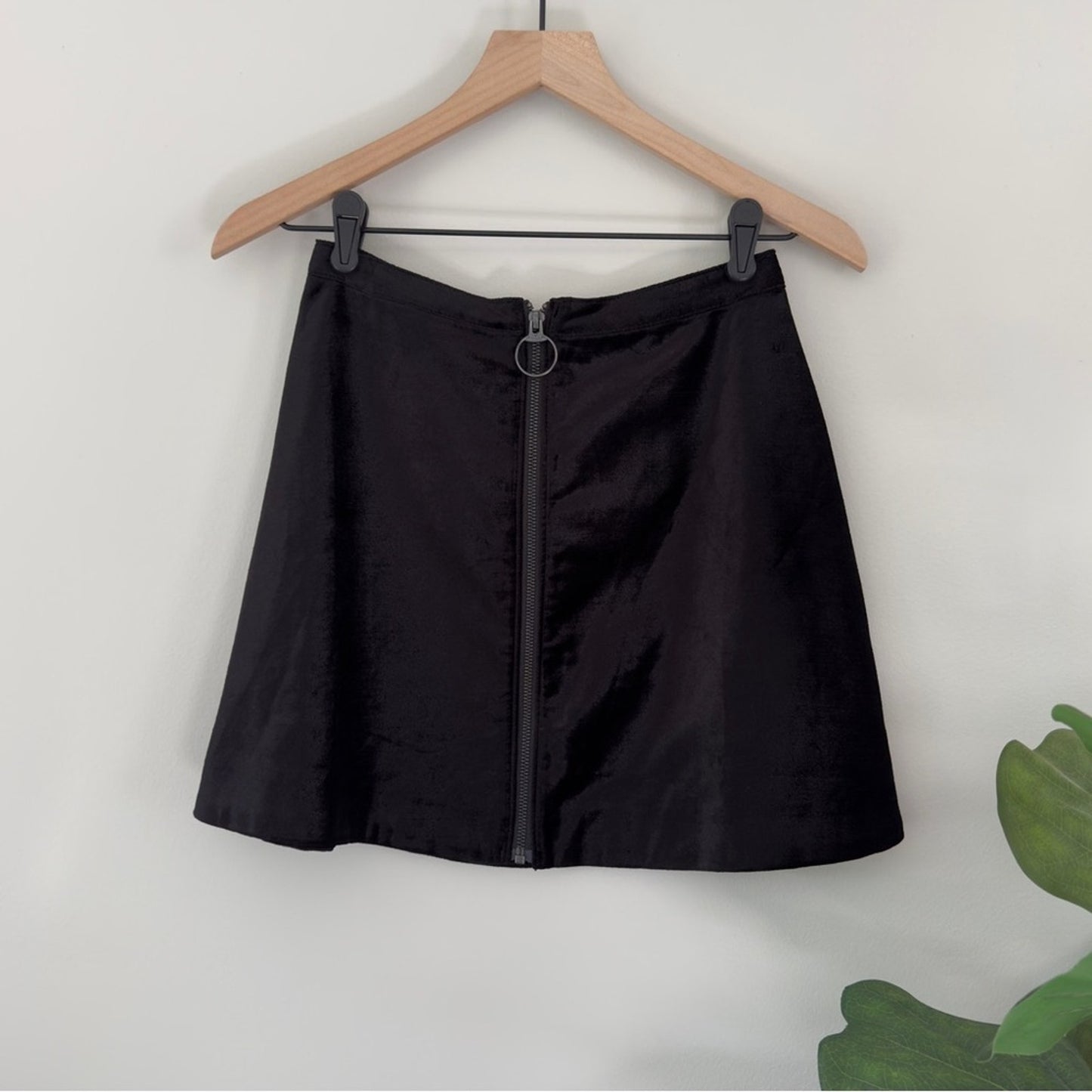 Free People Black Velvet Circle Zipper Front Mini Skirt A-Line Cotton Blend Zip